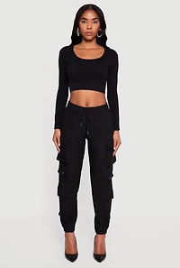 Womens Drawstring Waist Utility Joggers,