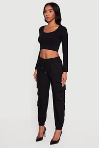 Womens Drawstring Waist Utility Joggers,
