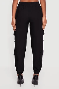 Womens Drawstring Waist Utility Joggers, Black, Size XL