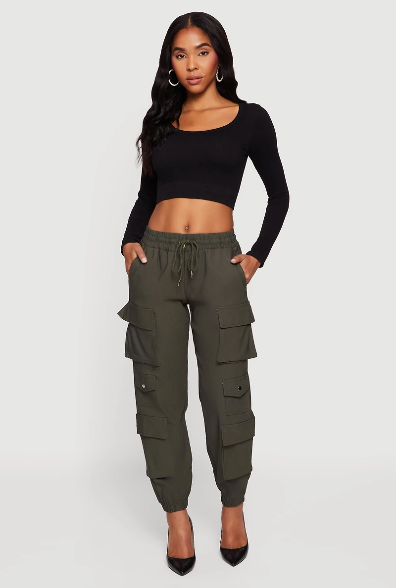 Drawstring Waist Utility Joggers