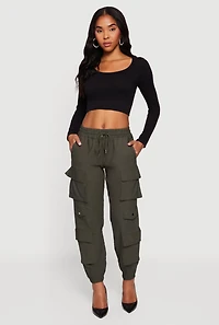 Drawstring Waist Utility Joggers