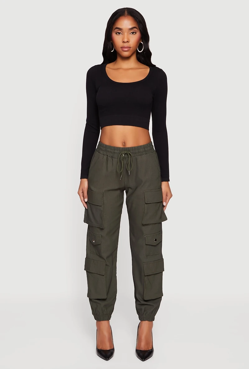 Drawstring Waist Utility Joggers