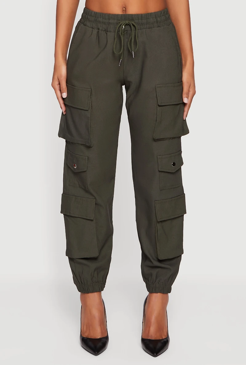 Drawstring Waist Utility Joggers