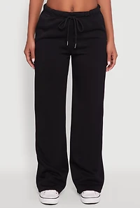 Womens Drawstring Waist Wide Leg Sweatpants, Black, Size M