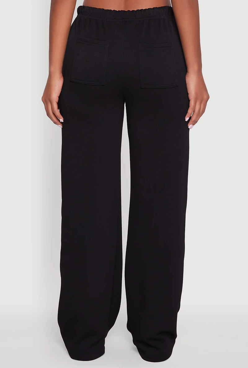 Womens Drawstring Waist Wide Leg Sweatpants, Black,