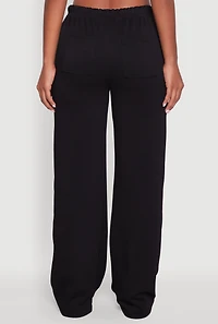 Womens Drawstring Waist Wide Leg Sweatpants, Black, Size XL