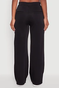 Womens Fleece Lined Metallic Patch Wide Leg Pants, Black,
