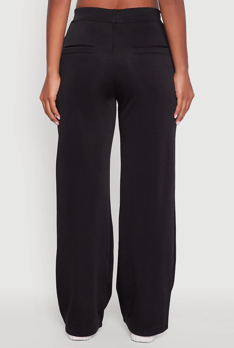 Womens Fleece Lined Metallic Patch Wide Leg Pants, Black, Size XL