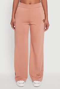 Womens Fleece Lined Metallic Patch Wide Leg Pants, Brown,