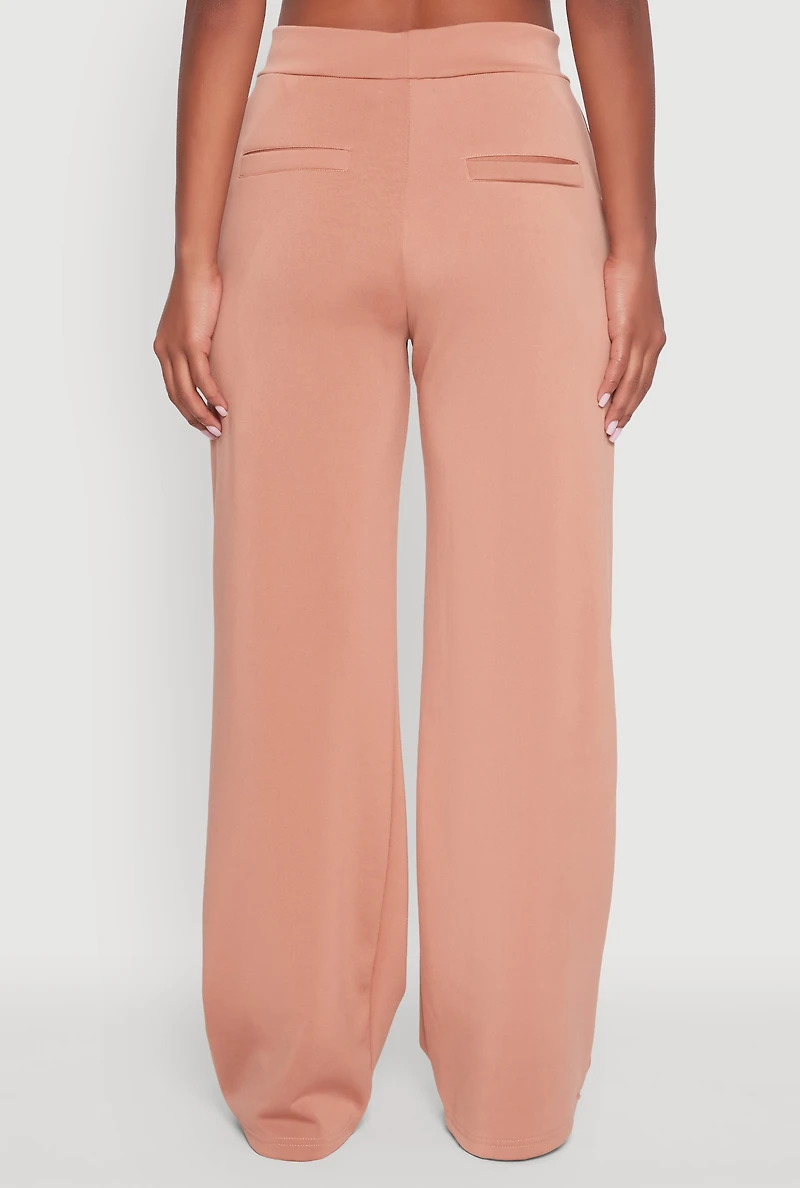 Womens Fleece Lined Metallic Patch Wide Leg Pants, Brown, Size XL