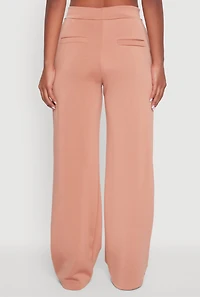 Womens Fleece Lined Metallic Patch Wide Leg Pants, Brown,