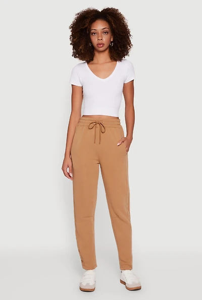 Womens Drawstring Waist Barrel Sweatpants, Khaki, Size M