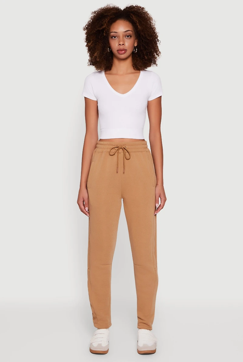Womens Drawstring Waist Barrel Sweatpants, Khaki, Size M
