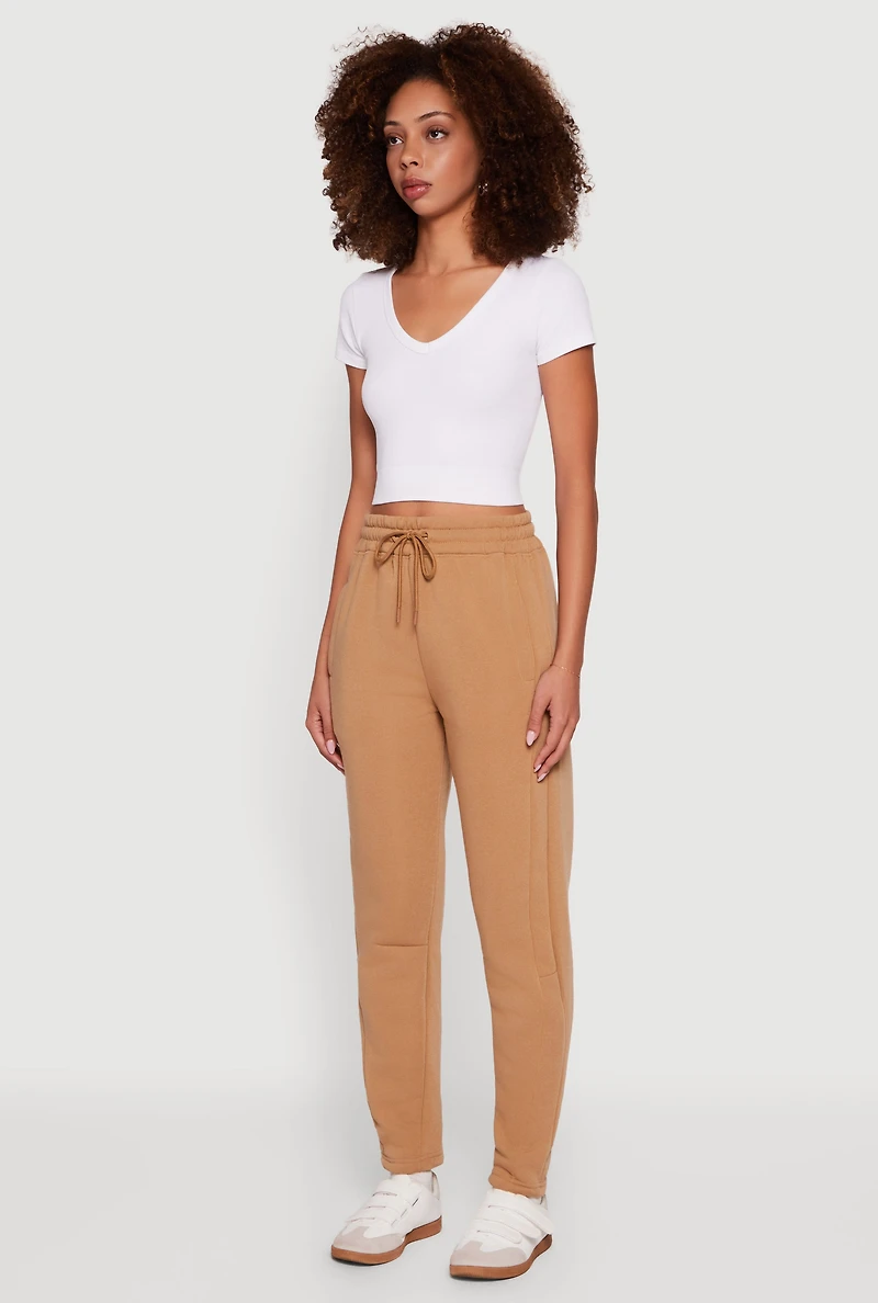 Womens Drawstring Waist Barrel Sweatpants, Khaki,