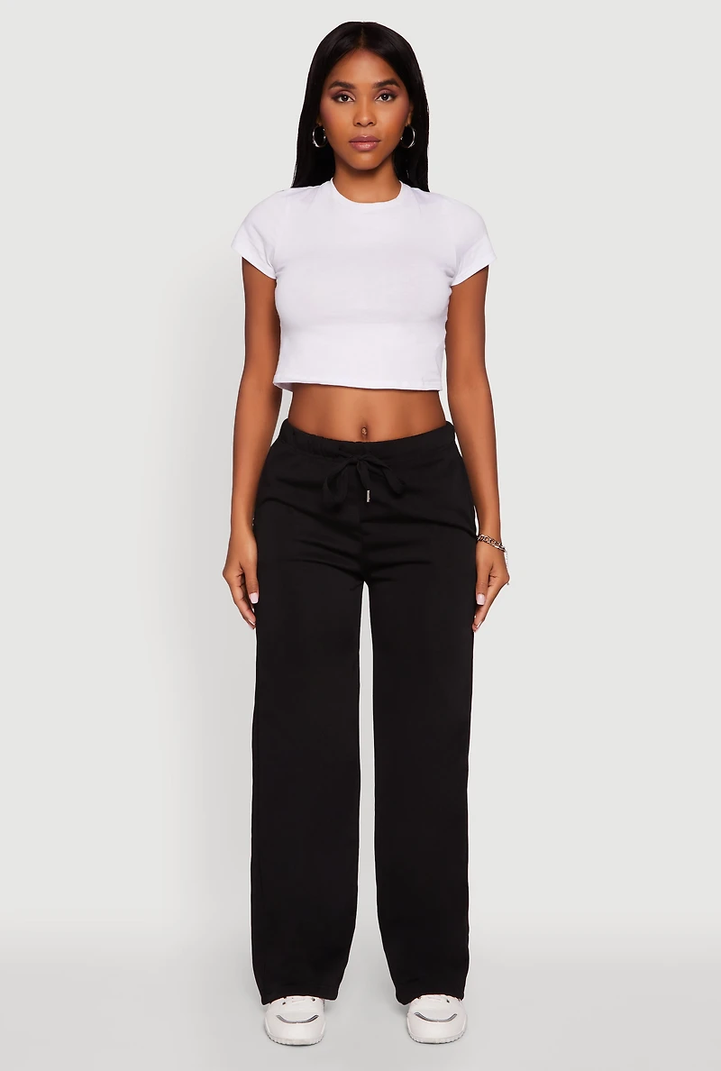 Womens High Waisted Wide Leg Fleece Lined Sweatpants, Black, Size L