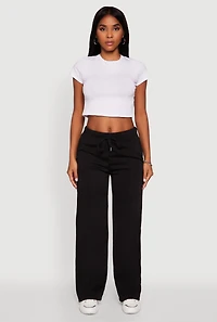 Womens High Waisted Wide Leg Fleece Lined Sweatpants, Black,