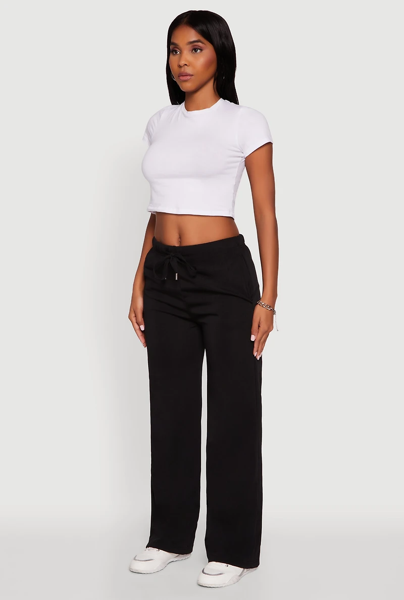 Womens High Waisted Wide Leg Fleece Lined Sweatpants, Black, Size L