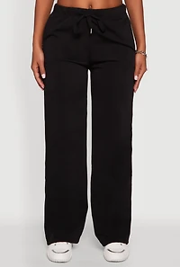 Womens High Waisted Wide Leg Fleece Lined Sweatpants, Black, Size S