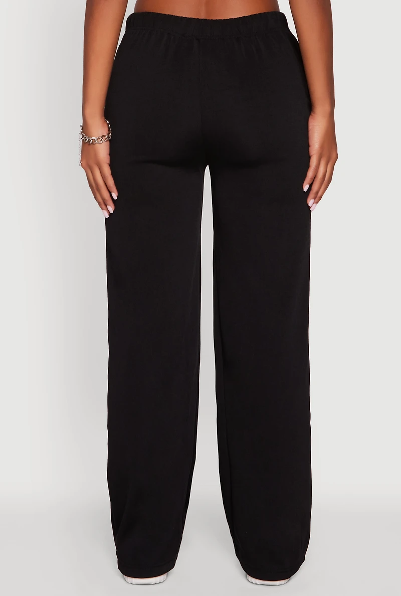 Womens High Waisted Wide Leg Fleece Lined Sweatpants, Black, Size L