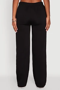 Womens High Waisted Wide Leg Fleece Lined Sweatpants, Black,