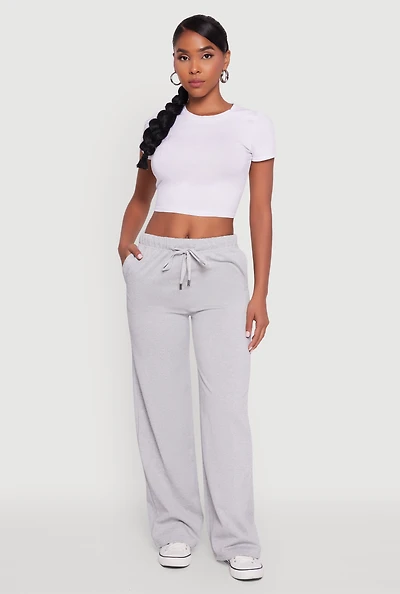 Womens High Waisted Wide Leg Fleece Lined Sweatpants, Grey, Size M