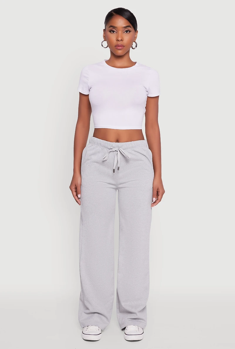 Womens High Waisted Wide Leg Fleece Lined Sweatpants, Grey, Size XL