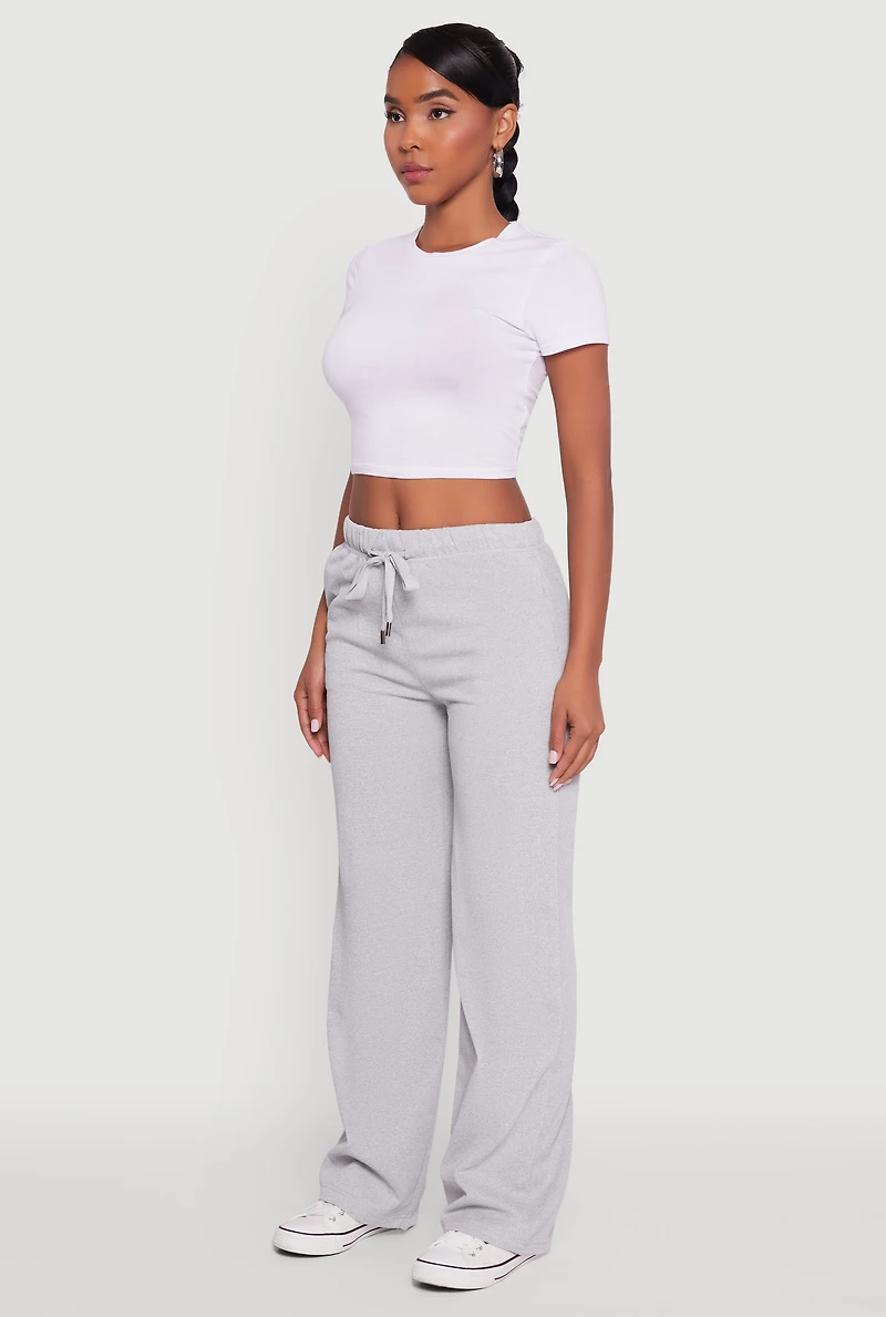 Womens High Waisted Wide Leg Fleece Lined Sweatpants, Grey,