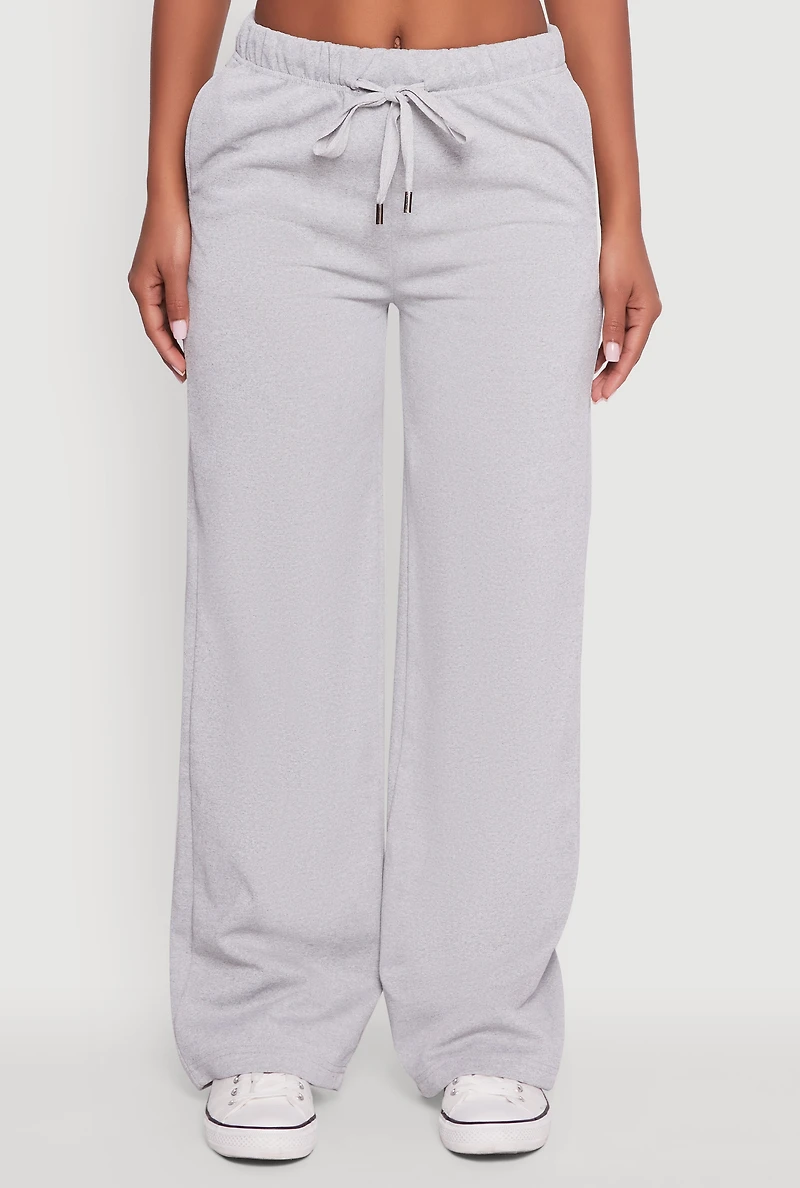 Womens High Waisted Wide Leg Fleece Lined Sweatpants, Grey,
