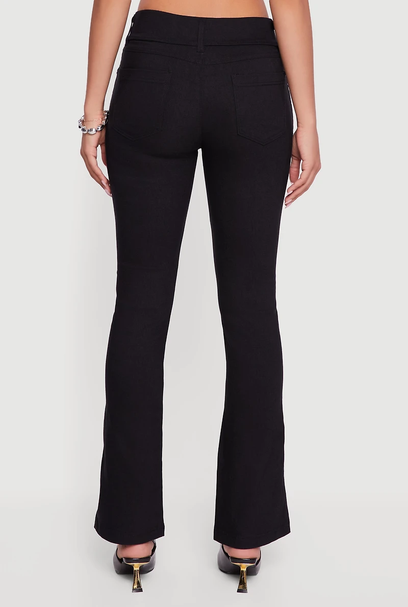 Womens Hyper Stretch Button Detail Skinny Flare Pants, Black, Size L