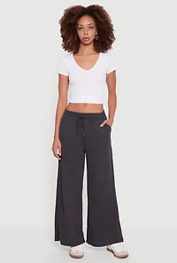 Womens Marled Brushed Rib Knit Wide Leg Sweatpants,