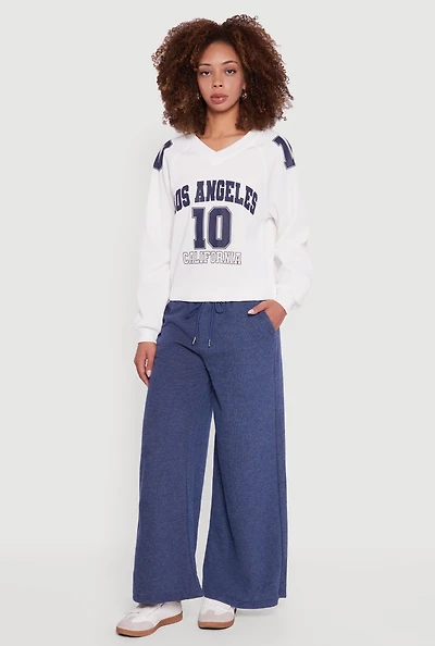 Womens Marled Brushed Rib Knit Wide Leg Sweatpants,