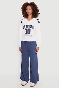 Womens Marled Brushed Rib Knit Wide Leg Sweatpants, Blue,