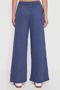 Womens Marled Brushed Rib Knit Wide Leg Sweatpants, Blue,