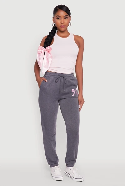 Womens Drawstring High Waisted Embroidered Graphic Sweatpants,