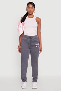Womens Drawstring High Waisted Embroidered Graphic Sweatpants,