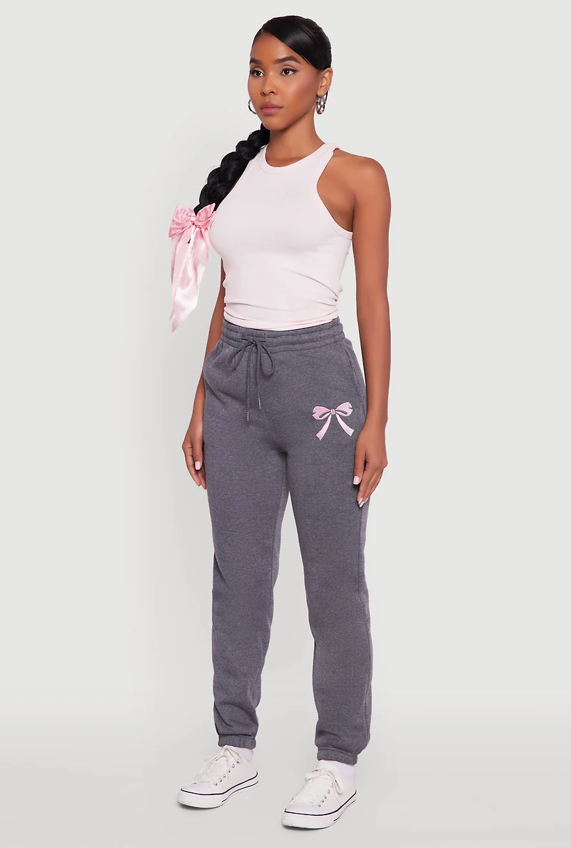 Womens Drawstring High Waisted Embroidered Graphic Sweatpants,