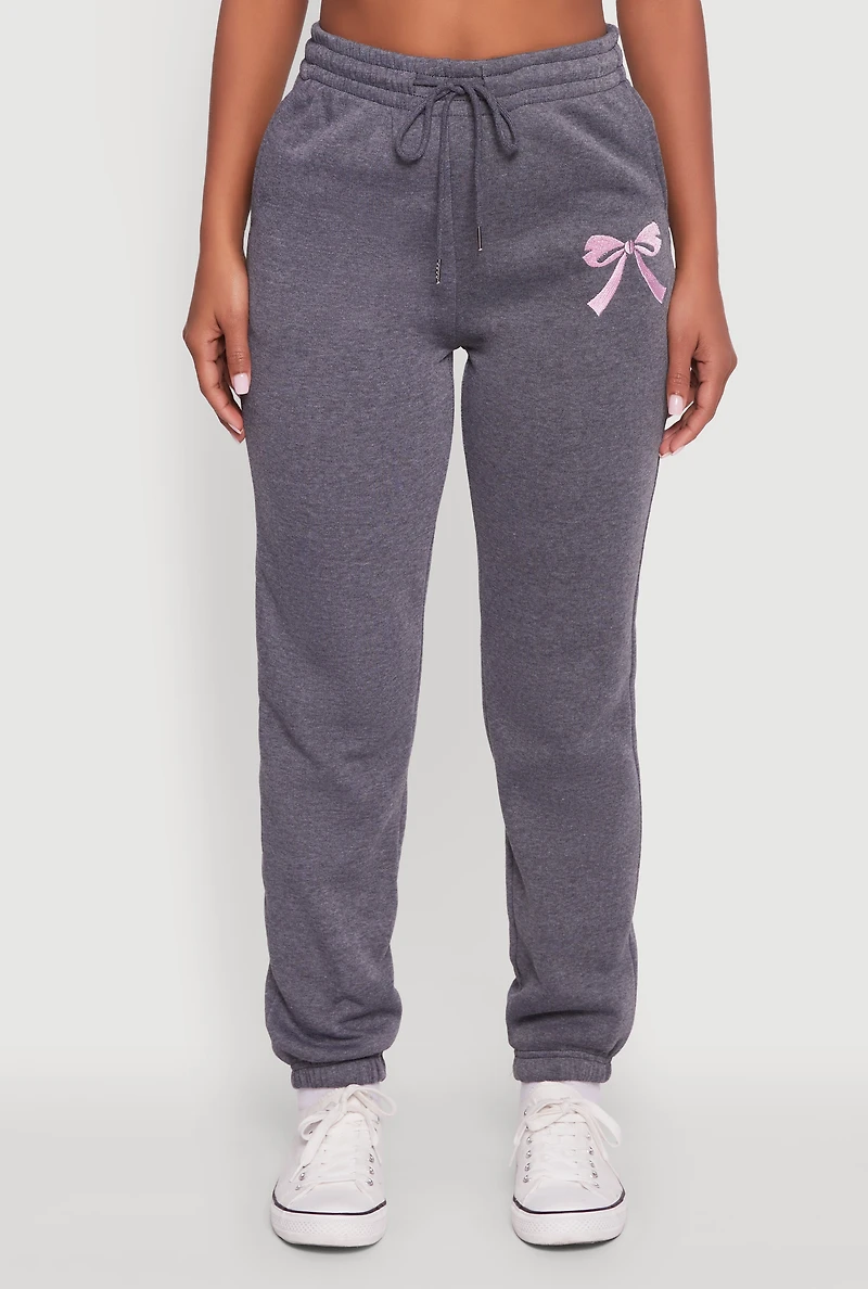 Womens Drawstring High Waisted Embroidered Graphic Sweatpants,