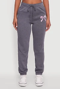 Womens Drawstring High Waisted Embroidered Graphic Sweatpants,