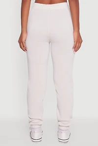 Womens Drawstring High Waisted Embroidered Graphic Sweatpants, White,