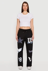 Mid Rise Assorted Patch Graphic Sweatpants