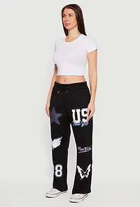 Mid Rise Assorted Patch Graphic Sweatpants