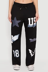 Mid Rise Assorted Patch Graphic Sweatpants