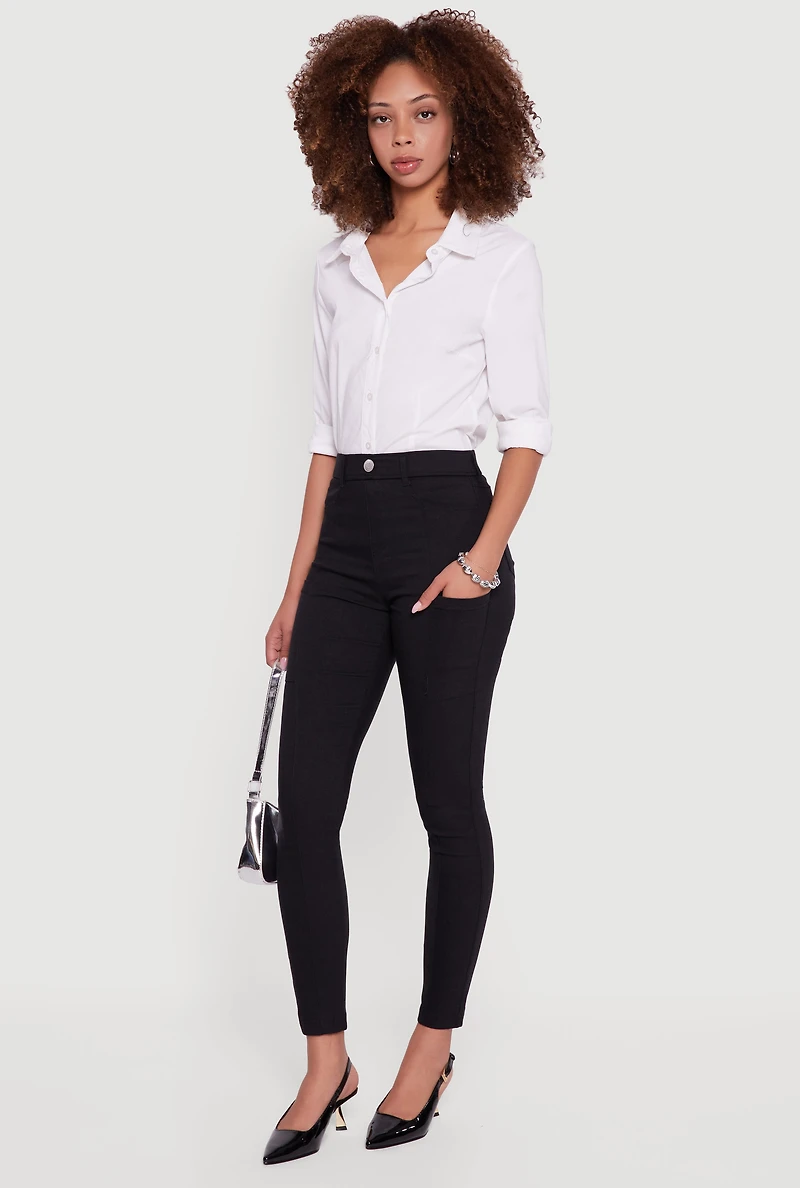 Womens Hyper Stretch Pull On Skinny Leg Pants, Black, Size M