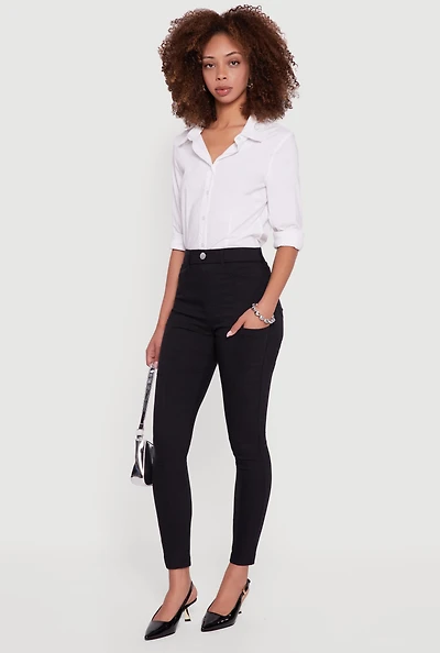 Womens Hyper Stretch Pull On Skinny Leg Pants, Black, Size M