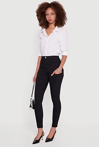 Womens Hyper Stretch Pull On Skinny Leg Pants, Black, Size M