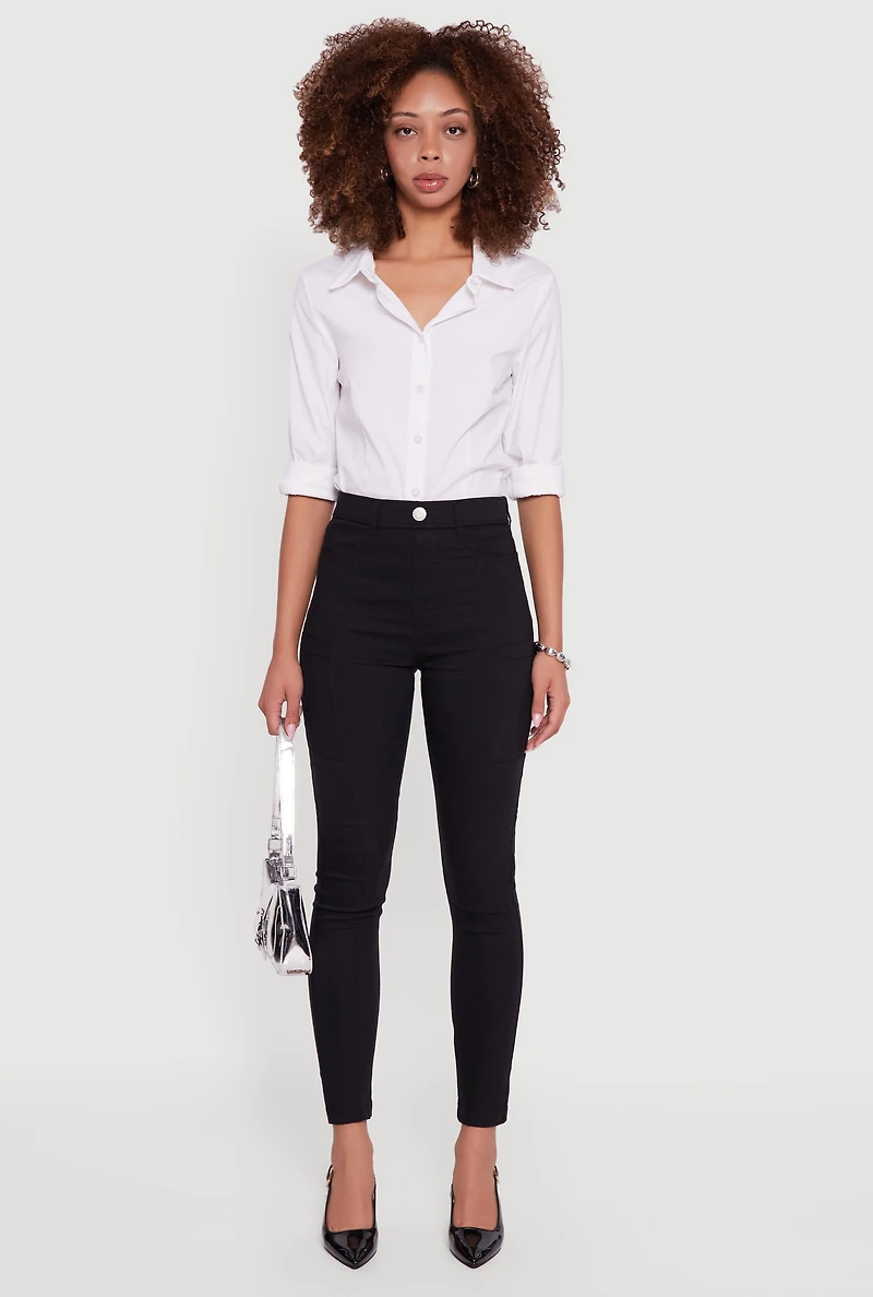 Womens Hyper Stretch Pull On Skinny Leg Pants, Black, Size M