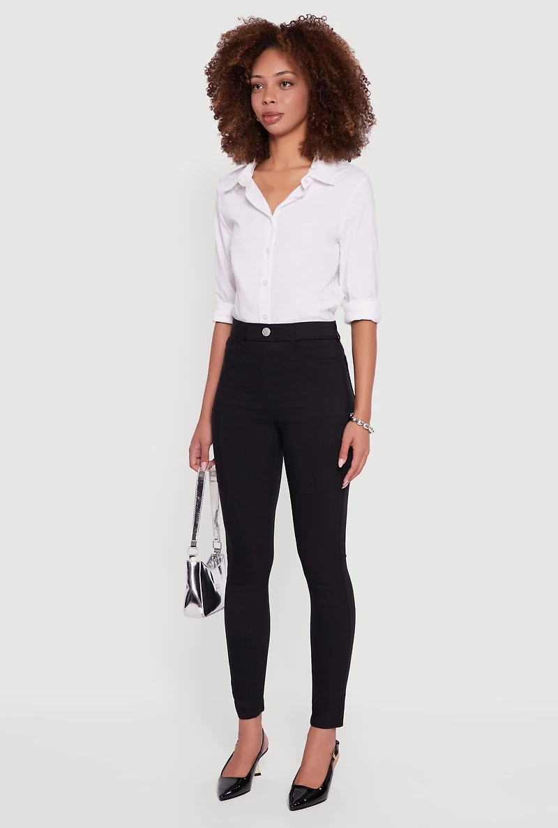 Womens Hyper Stretch Pull On Skinny Leg Pants, Black, Size M