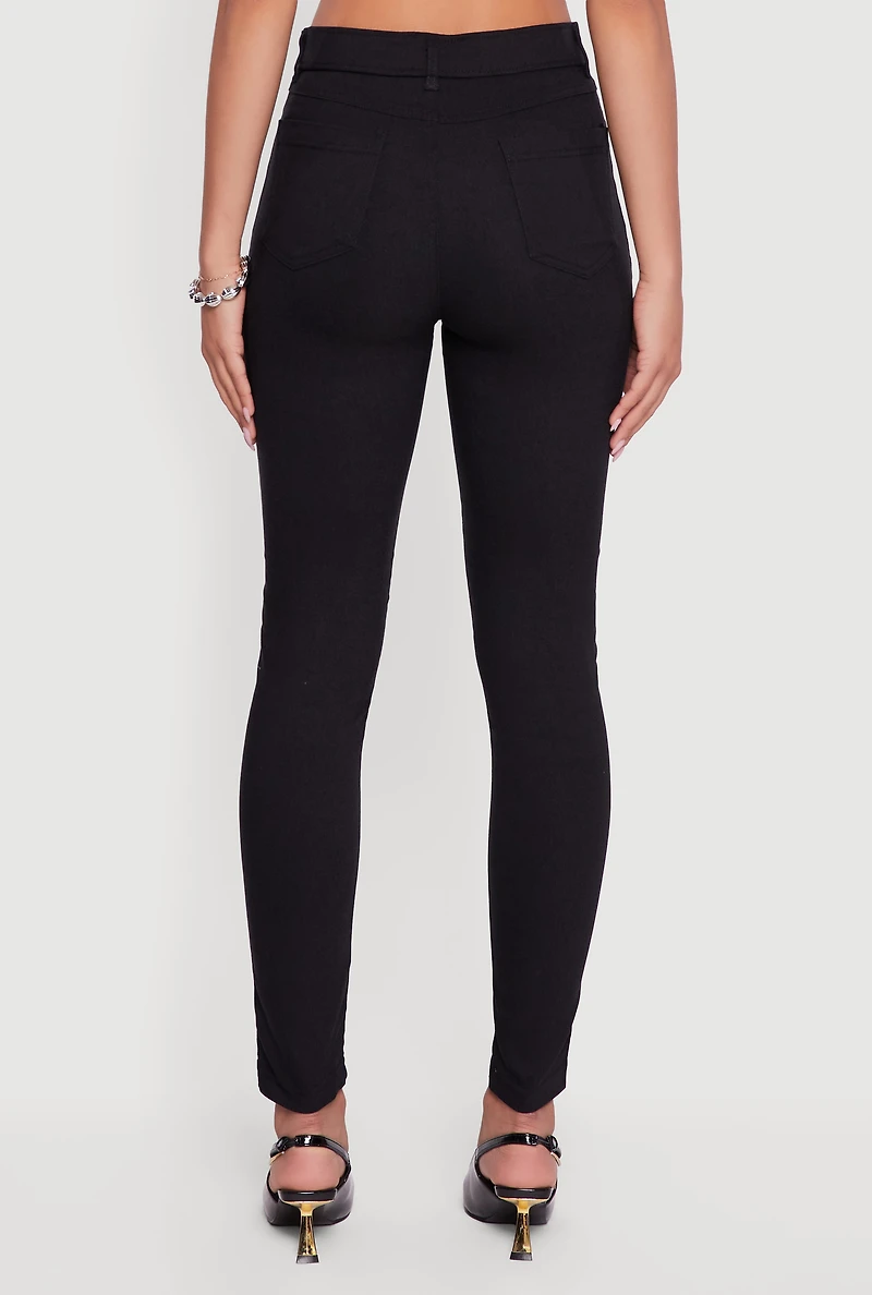 Womens Hyper Stretch Pull On Skinny Leg Pants, Black, Size M