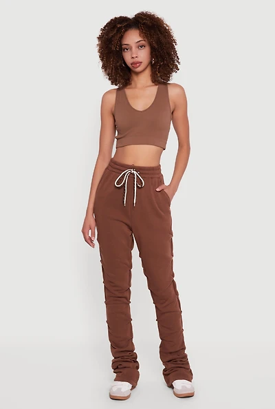 Double Drawstring Stacked Straight Leg Sweatpants