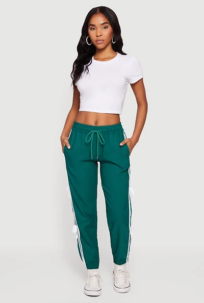 Womens Bow Varsity Stripe Side Drawstring Waist Joggers, Green, Size M